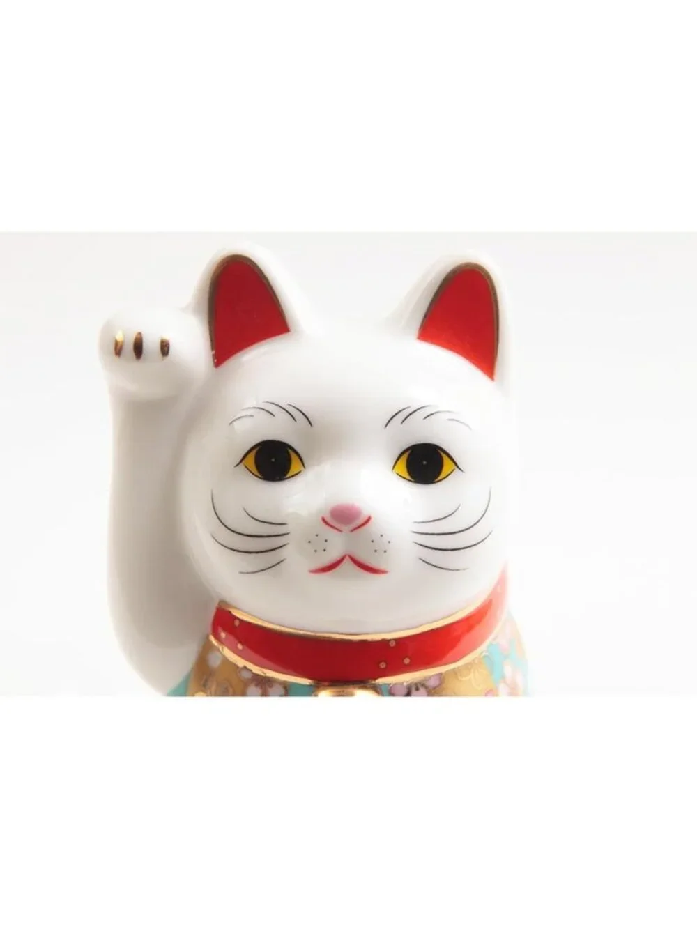 Japanese Lucky Cat Figurine with Cherry Blossom Design - Porcelain Decor in Box